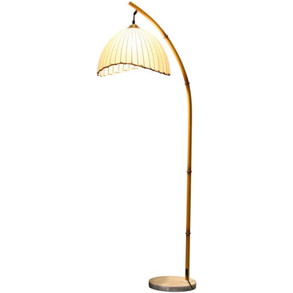 Standing Lamp with Stone Base and Fabric Shade 63 in Tall Natural White Plug-In Light for Bedroom Den Corner Accent Contemporary Home Decor