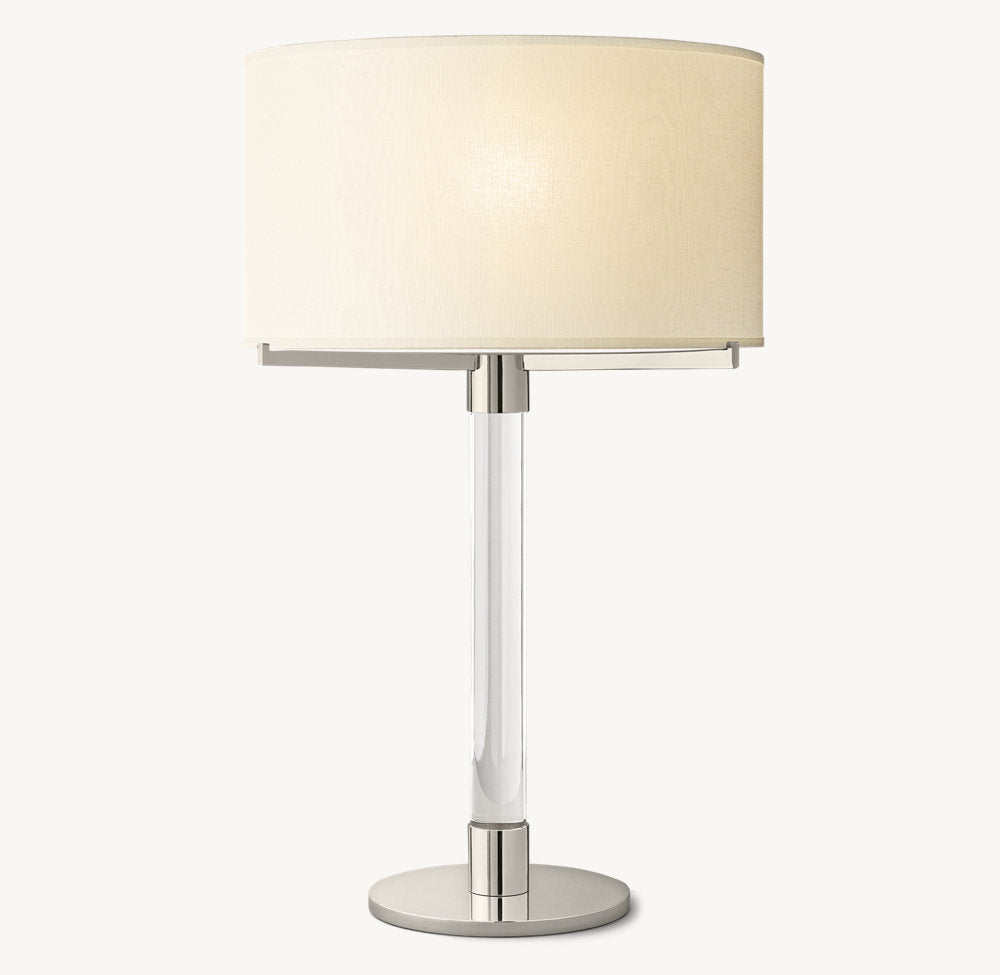 Crystal Column Table Lamp with Drum Shade, Steel Base & Dimmer Switch for Living Room & Bedroom