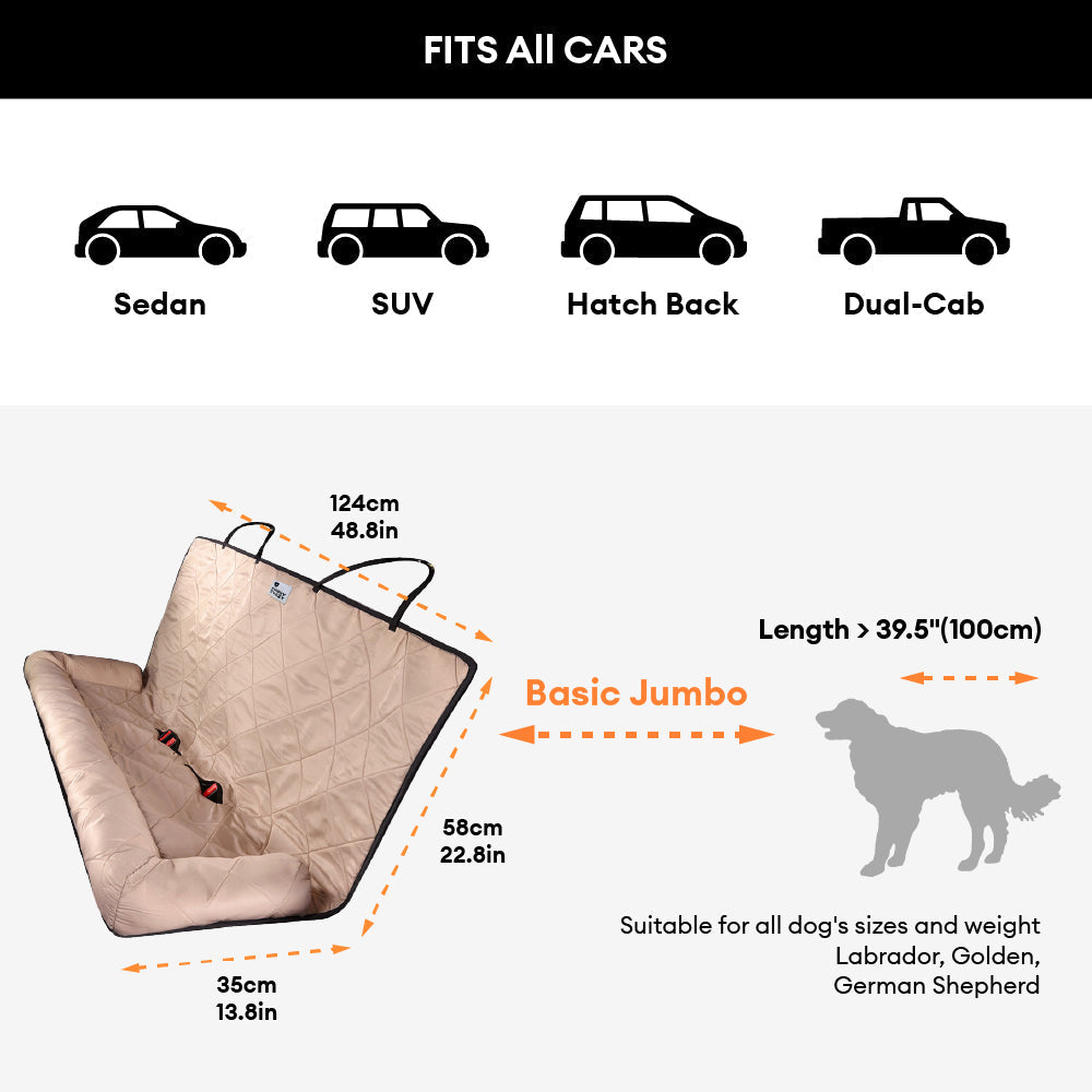 Dog Car Seat Cover for Back Seat – Padded Travel Hammock for Medium & Large Dogs with Safety Tethers & Storage Pockets