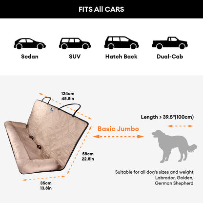 Dog Car Seat Cover for Back Seat – Padded Travel Hammock for Medium & Large Dogs with Safety Tethers & Storage Pockets