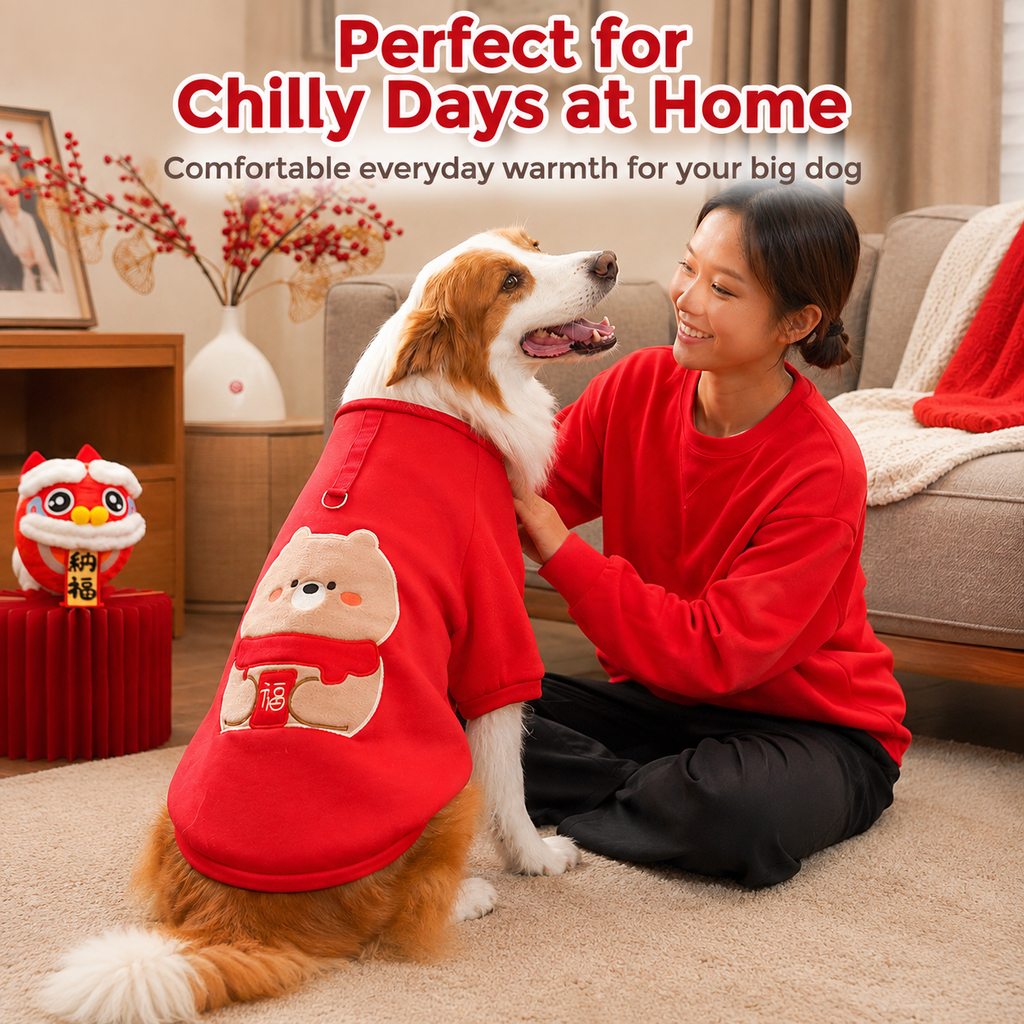 Ortekor Warm Dog Sweatshirt for Cold Weather - Cozy Red Pullover for Indoor Lounging, Winter Walks & Lunar New Year Photos, XS-5XL
