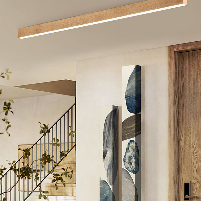Hardwired LED Ceiling Light Fixture 24 in Aluminum Walnut Finish for Bedroom Living Room Hallway Low Profile Modern Indoor Lighting