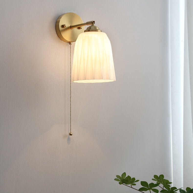 Compact Sconce Light Fixture White Shade Brass Accent 6 inch Wide for Bedroom Hallway Reading Nook Ambient Lighting E26 Socket Modern Minima