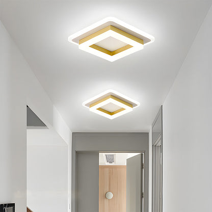 Flush Mount LED Light Fixture Square Layered Design 1920 Lumens for Bedroom Hallway Living Room Kitchen Den Black Gold Finish Contemporary M
