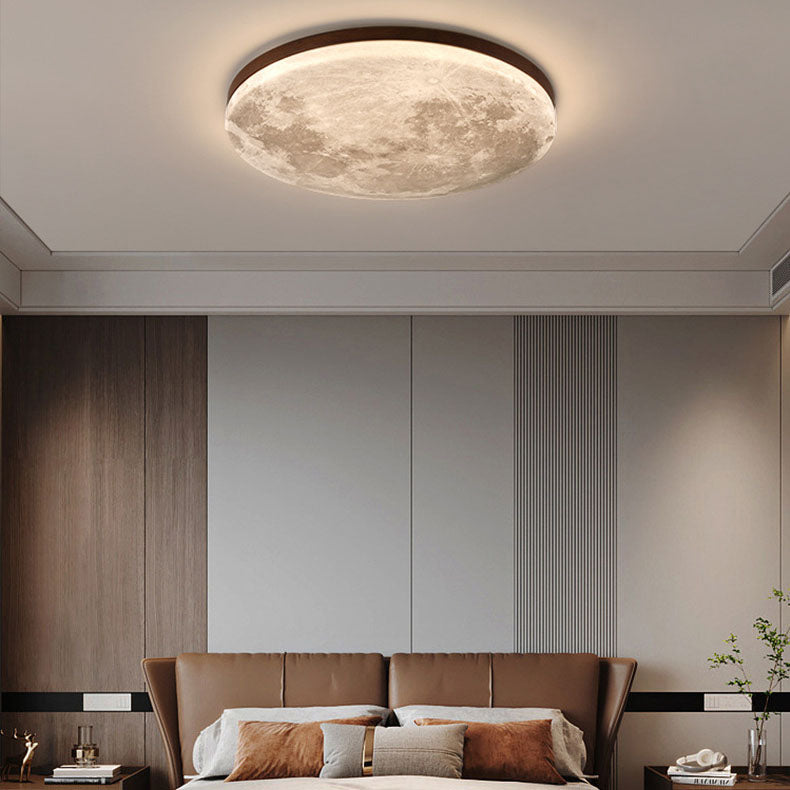 Round Wood Ceiling Light 15 in LED Flush Mount Fixture 24W 2400lm for Bedroom Living Room Hallway Modern Lighting