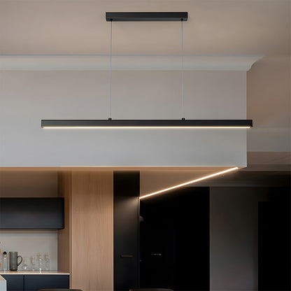 Linear Metal LED Fixture 47 in Black Kitchen Island Overhead Bar Lamp Slim Profile Adjustable Drop Modern Minimalist Style for Dining Room W
