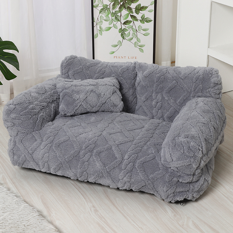 Cama para perro tipo sofá acogedora con borde elevado – Diseño de felpa suave