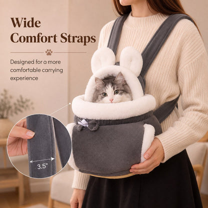 Ortekor Winter Warm Cat Carrier Backpack for Cold-Weather Outings - Plush Hands-Free Carrier for Cats & Small Pets