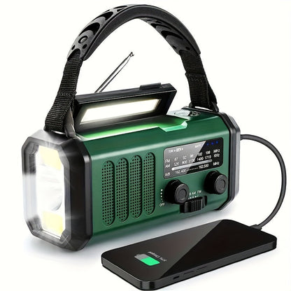Radio meteorológica de emergencia con panel solar, linterna de manivela, batería externa de 10000 mAh, AM FM NOAA, SOS, brújula, recargable por USB-C, para camping y supervivencia