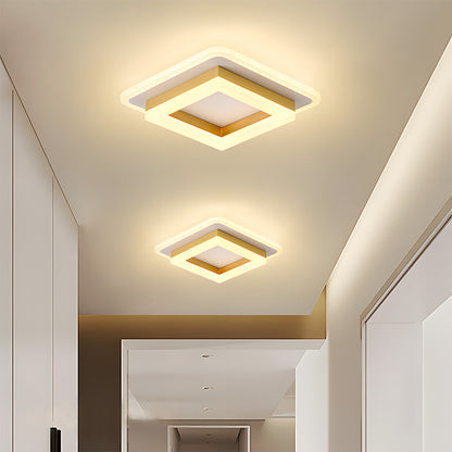Square Flush Mount LED Ceiling Light 1920 Lumens for Bedroom Hallway Living Room Modern Geometric Low Profile Black White Layered Design Con