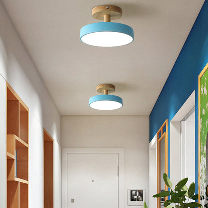 12W LED Flush Mount Light Wood & Green Finish for Bedroom Hallway Small Rooms Modern Scandinavian Style Ceiling Fixture 32-108 sq ft