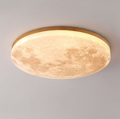 Round Wood Ceiling Light 15 in LED Flush Mount Fixture 24W 2400lm for Bedroom Living Room Hallway Modern Lighting