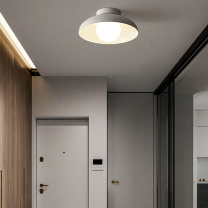 Single-Bulb Ceiling Light with Iron Frame and Glass Shade for Bedroom, Hallway, or Entryway