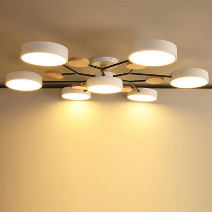 Scandinavian Ceiling Light Fixture 35 in Dimmable LED Flush Mount Wood Iron Acrylic for Bedroom Living Room Kitchen Dining Room Modern Minim