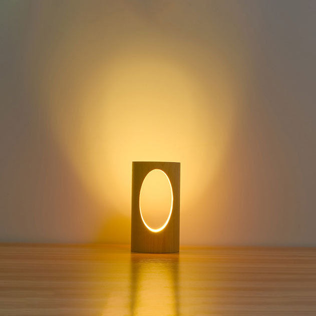 Lámpara de escritorio LED de columna de madera con alimentación USB, luz blanca cálida para dormitorio y oficina, luz decorativa de estilo japonés moderno