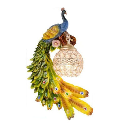 Sculptural Sconce with Crystal Globe Shade 12 in x 18 in Hand-Painted Fixture for Bedroom Hallway Living Room Hardwired Installation Multico