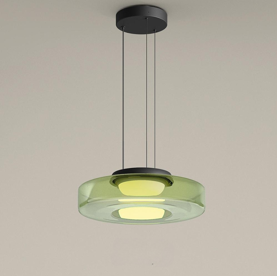 Layered Glass Dome Hanging Lamp 18 in Smoky Gray LED for Kitchen Island Dining Room Ceiling Fixture Adjustable Cord Modern Minimalist Style
