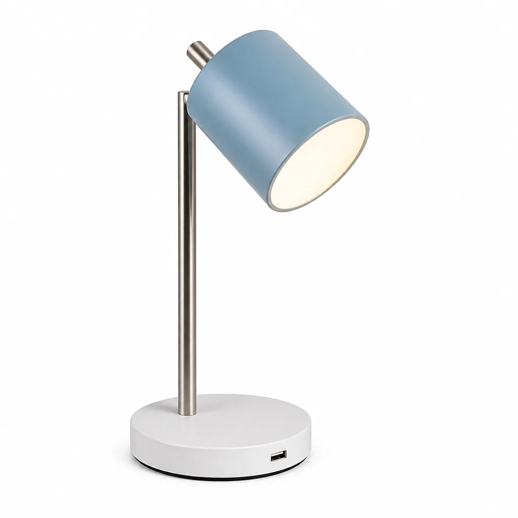 Lámpara de mesa LED redonda minimalista, integrada, regulable y alimentada por USB