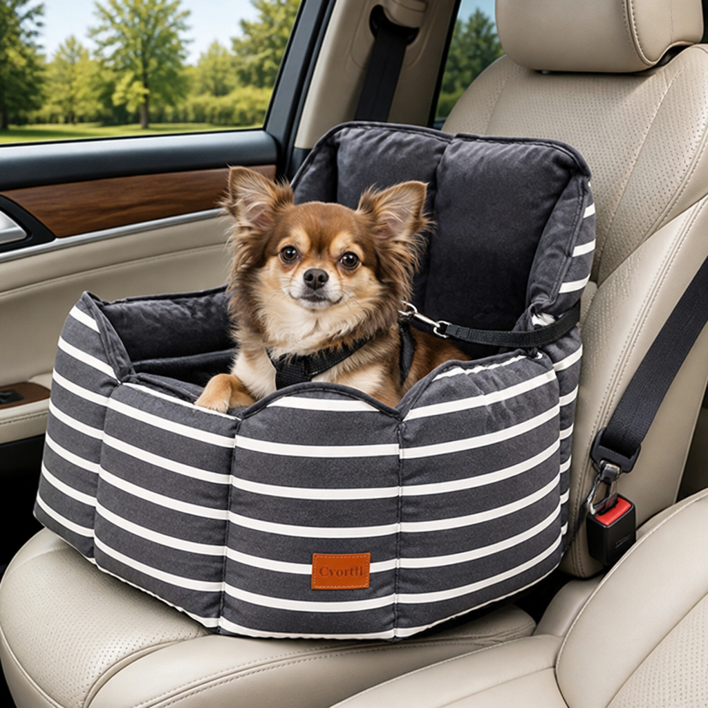 Ortekor Washable Plush Dog Car Booster Seat (Clip-On Leash)