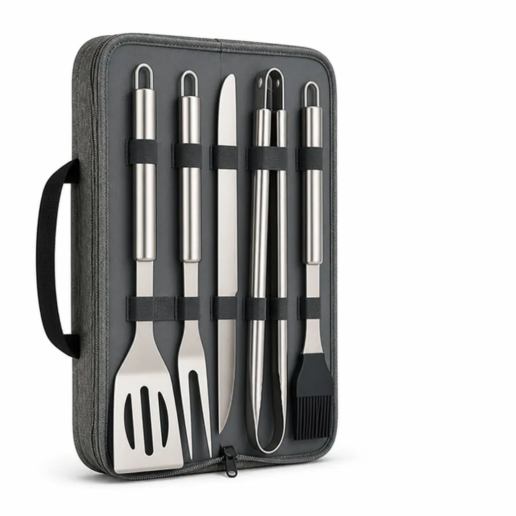 Stainless Steel Grill Utensil Set with Hanging Hooks