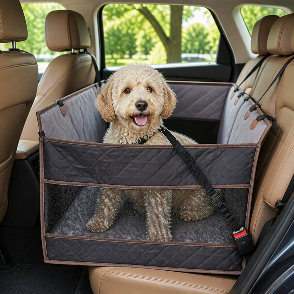 Ortekor Large Hard-Bottom & Non-Slip Dog Car Seat (Back-Seat Extender)