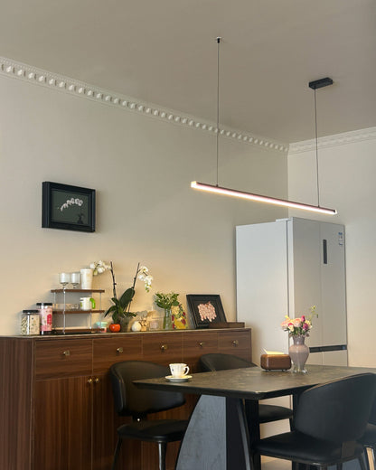 Suspended LED Strip Fixture for Countertop Islands – Dimmable Metal Bar Light with Remote in Matte or Gloss White – 39 to 102 in Adjustable
