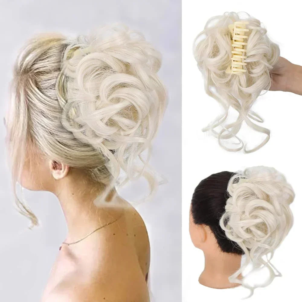 Clip-In Messy Bun Hairpiece with Curls – Synthetic Hair Extension for Instant Updo Volume and Texture