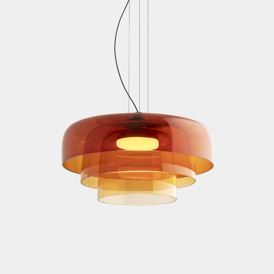 Layered Glass Hanging Light 16.5 in Orange for Kitchen Island & Dining Table – Adjustable Cord Suspension Fixture LED Included Modern Scandi
