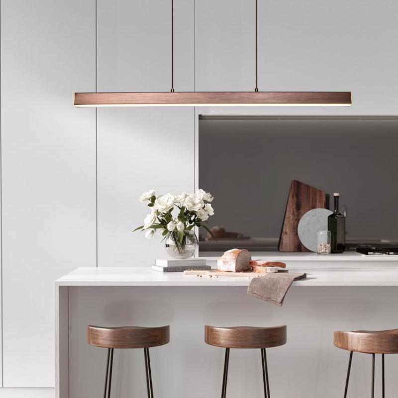 Sleek Overhead LED Bar Light Metal Frame Acrylic Diffuser Adjustable Height Dining Room Kitchen Island