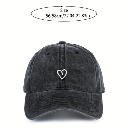 Adjustable Cotton Baseball Cap with Embroidered Heart Detail for Women – Breathable Summer Hat