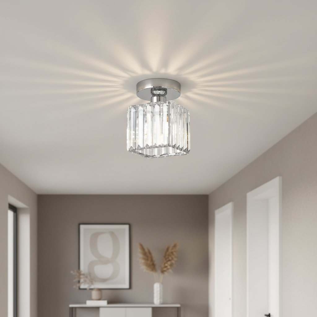 Flush Mount Crystal Light Fixture E27 Socket Black Gold for Bedroom Living Room Hallway Indoor Home Décor Compact Reflective Shade Elegant A