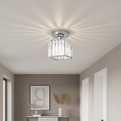 Flush Mount Crystal Light Fixture E27 Socket Black Gold for Bedroom Living Room Hallway Indoor Home Décor Compact Reflective Shade Elegant A
