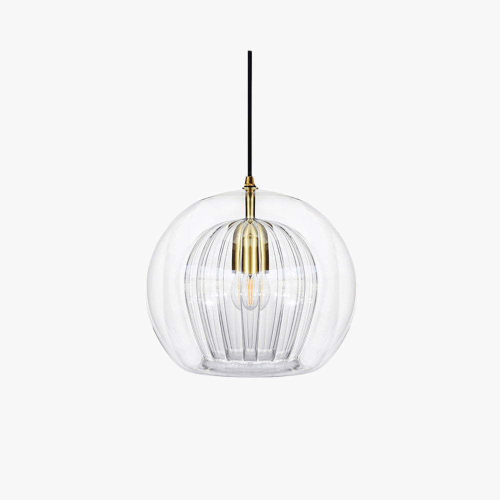 Spherical Glass Hanging Light with Metal Mount for Dining Room & Bedroom Ambient Lighting