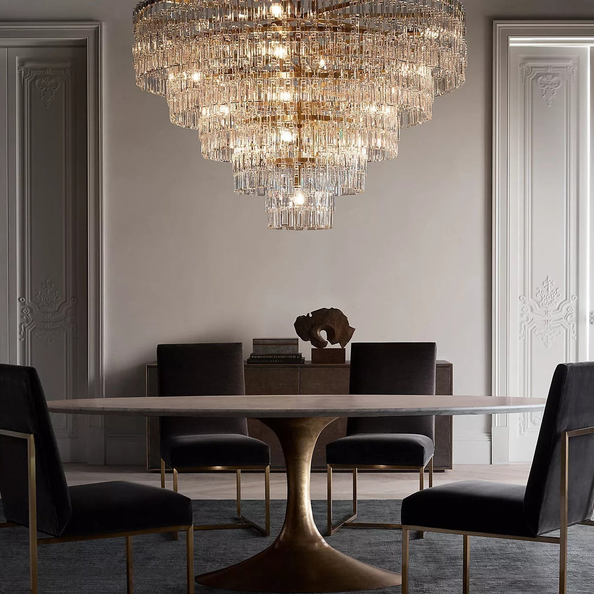Multi-Tiered Crystal Ring Chandelier with Glass Chain Links for Dining Rooms and Living Rooms 36 48 60 Inch