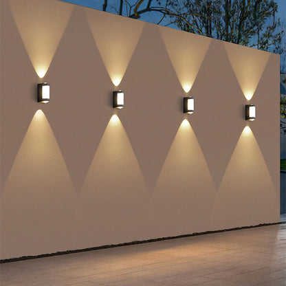 Outdoor LED Wall Sconce Dual-Light Up Down Modern Metal Waterproof Fixture for Porch Patio Entryway Black White Finish Geometric Exterior