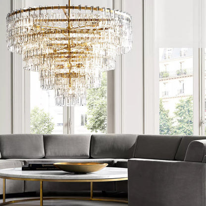 Multi-Tiered Crystal Ring Chandelier with Glass Chain Links for Dining Rooms and Living Rooms 36 48 60 Inch