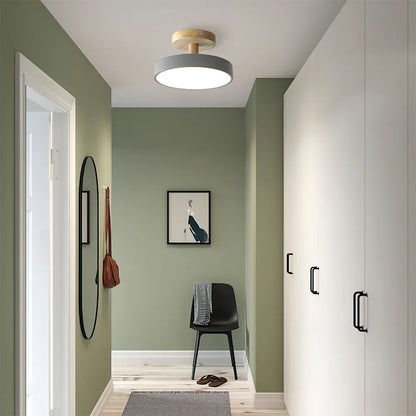Flush Mount LED Light Fixture Wood Metal 12W for Bedroom Hallway Living Room Scandinavian Style Minimalist Low Profile Integrated Bulb Soft