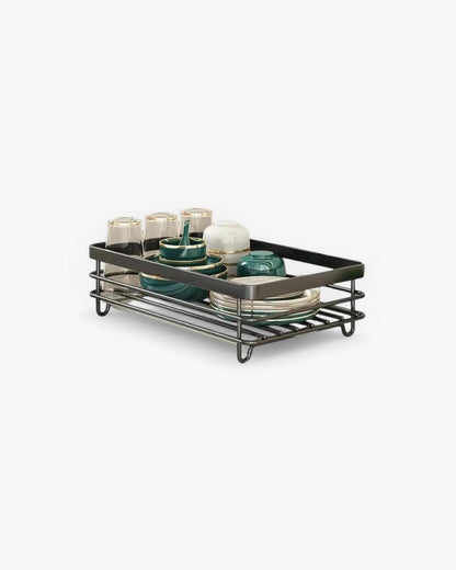 Carbon Steel Dish Drying Rack with 360° Rotating Drain Spout – Multi-Tier Kitchen Organizer for Countertop