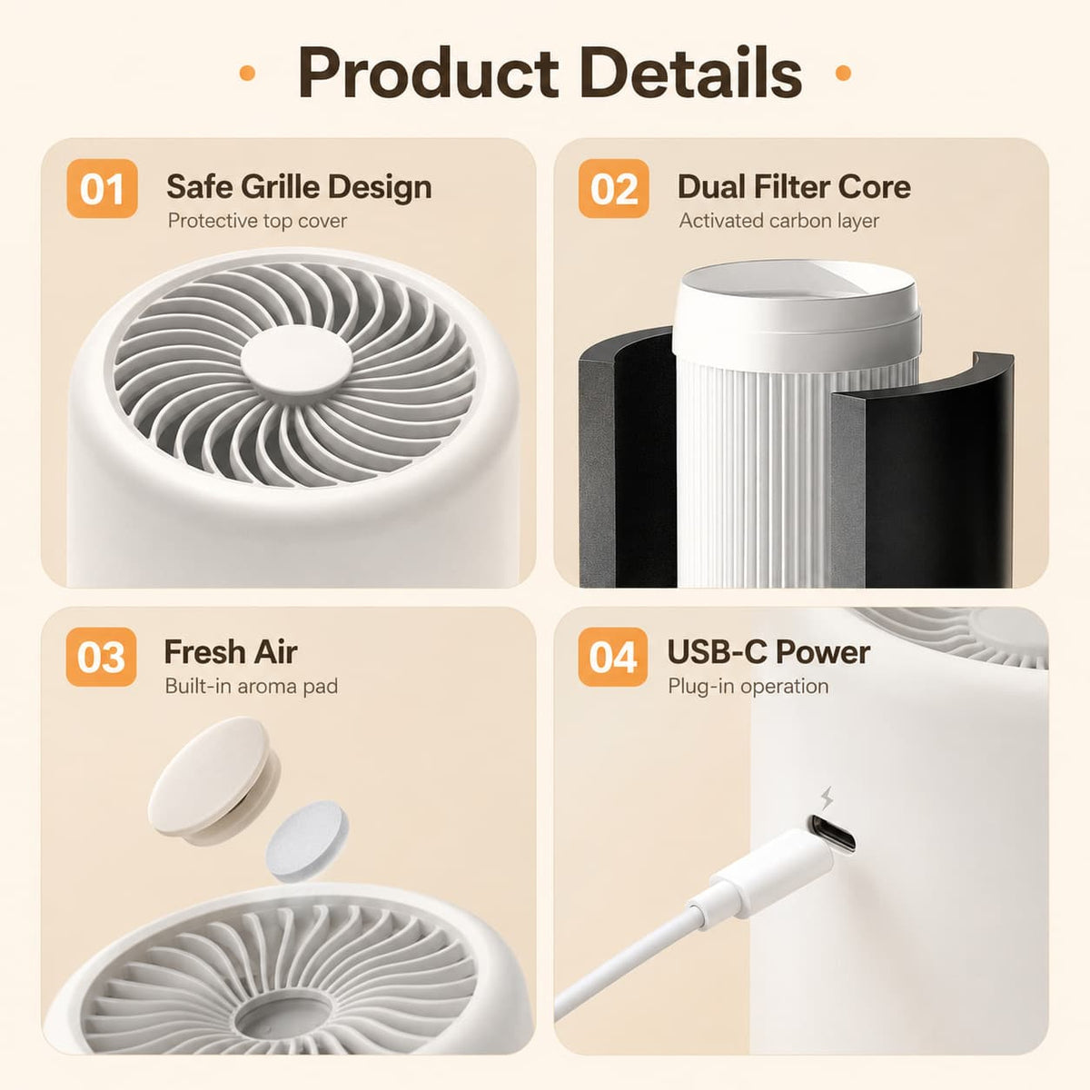 Compact Multi-Stage Air Purifier for Home – Removes Odors, Pet Dander & Dust with Quiet Motor – Bedroom, Office & Living Room Air Quality