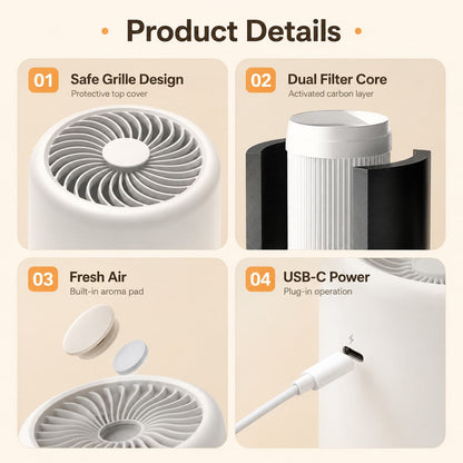 Compact Multi-Stage Air Purifier for Home – Removes Odors, Pet Dander & Dust with Quiet Motor – Bedroom, Office & Living Room Air Quality