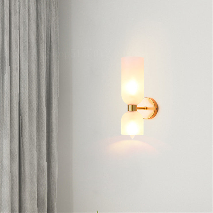 Aplique de pared de vidrio con cableado directo, casquillo E12 para dormitorios, salas de estar, pasillos, lámpara de acento para interiores, iluminación de pared cilíndrica moderna, 110-