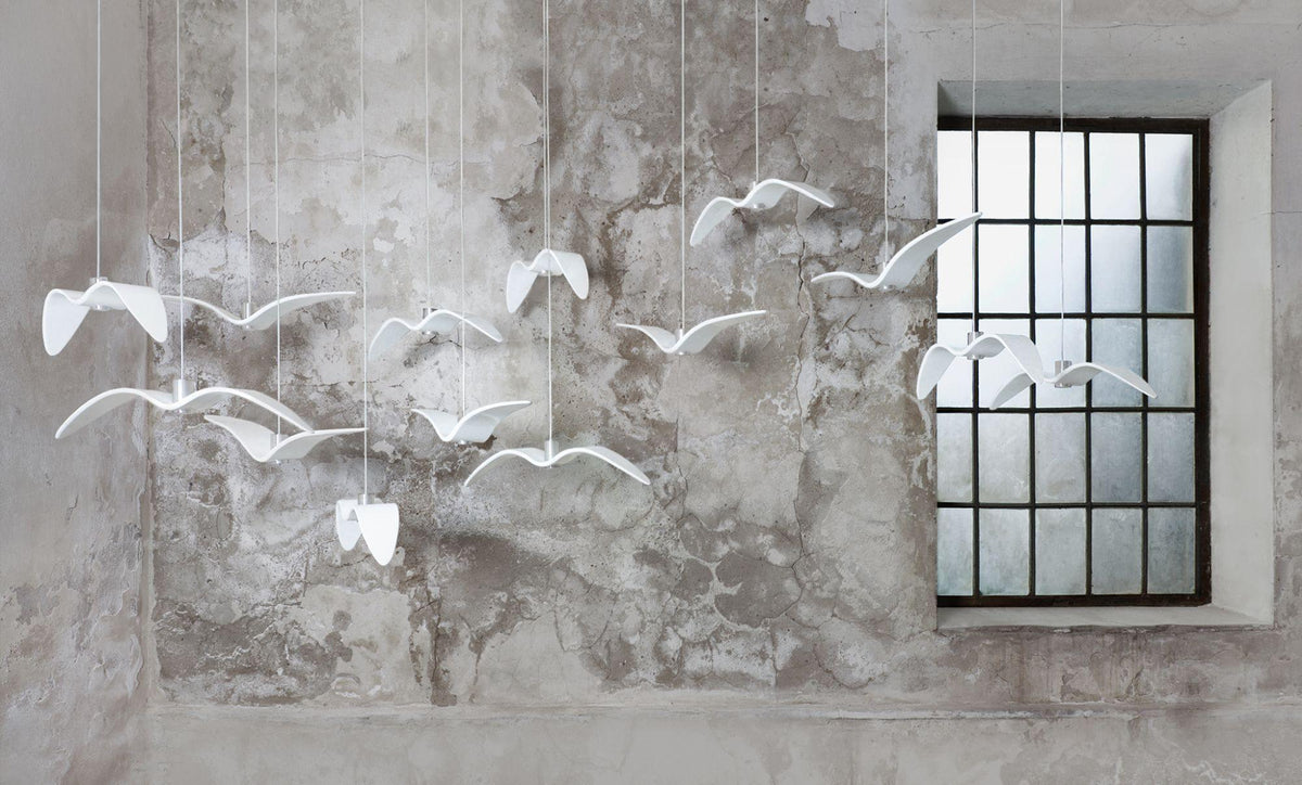 Sculptural Bird Ceiling Fixture with Adjustable Height LED Hardwired Suspension for Kitchen Islands Dining Tables Living Spaces in White or