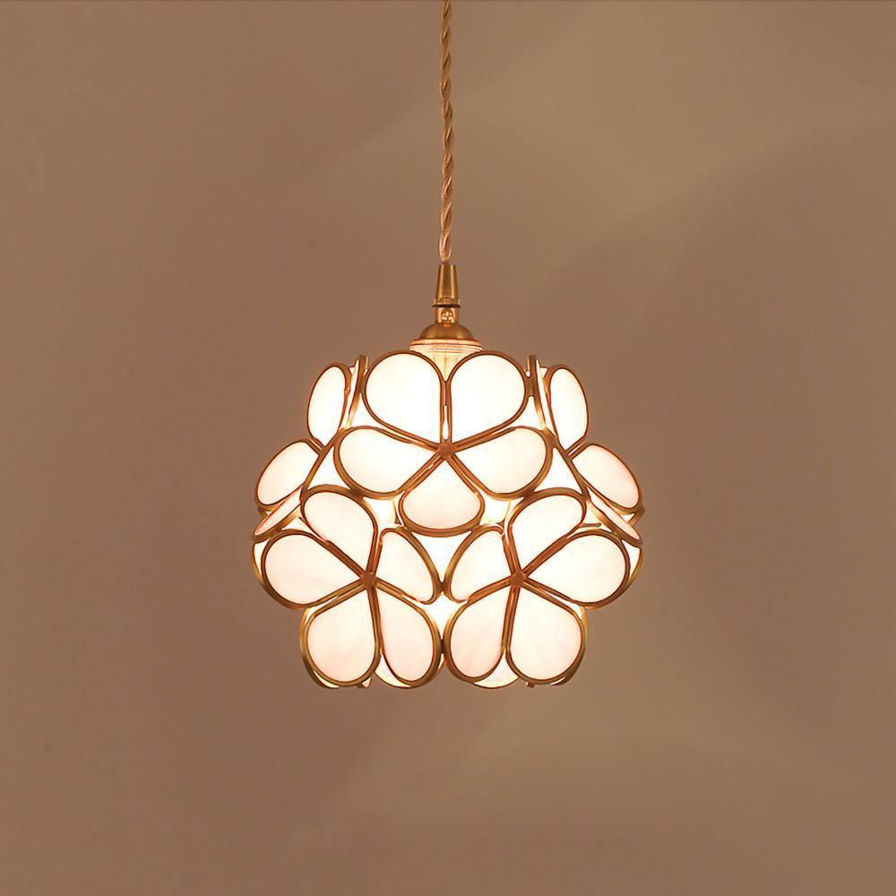 Glass Shade Hanging Fixture 8-Inch Brass Finish Ceiling Light for Kitchen Dining Room Entryway Hardwired with Adjustable Cable