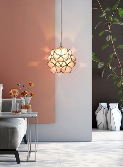 Glass Shade Hanging Fixture 8-Inch Brass Finish Ceiling Light for Kitchen Dining Room Entryway Hardwired with Adjustable Cable