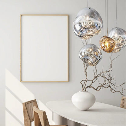 Reflective Globe Hanging Light Fixture Adjustable Height E27 Socket for Kitchens Dining Rooms | Modern Orb Ceiling Lamp Chrome Gold Glass