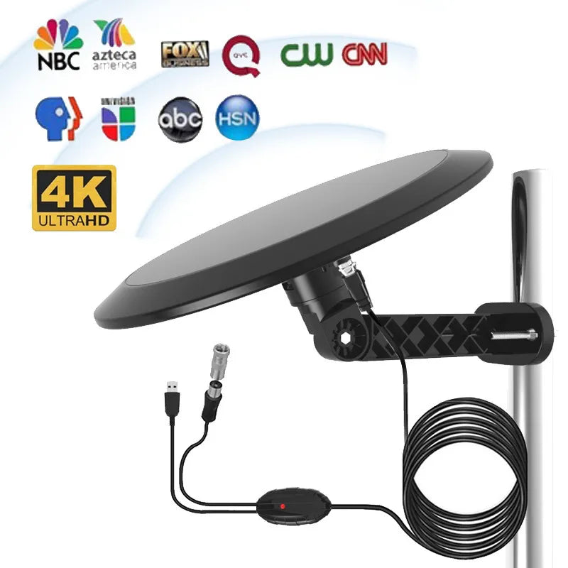 Antena de TV para exteriores 360° definitiva en HD con procesamiento de señal inteligente | Diseño resistente a la intemperie para una recepción confiable