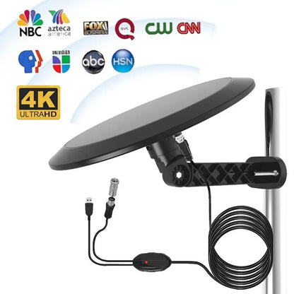 Antena de TV para exteriores 360° definitiva en HD con procesamiento de señal inteligente | Diseño resistente a la intemperie para una recepción confiable