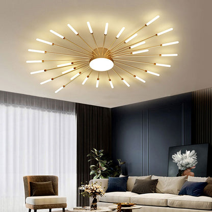 Linear Starburst Flush Mount Ceiling Light with LED Arrays for Living Room and Bedroom in Black or Gold Finish
