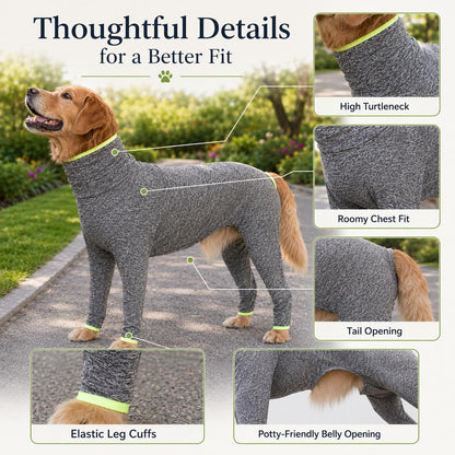 Ortekor Large Dog Full-Body Suit for Indoor Wear - Stretch 4-Leg Coverall