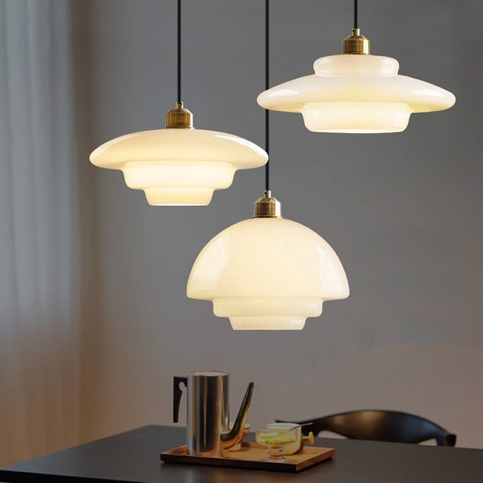 Frosted Glass Globe Hanging Light Fixture with Brass Accents for Kitchen Island, Dining Table & Entryway | Adjustable Height Ceiling Lamp wi